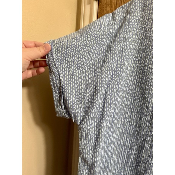 L.L.Bean Organic Cotton Button Down Blue/Green Top Blouse Short Sleeve Light - Picture 10 of 11